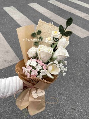 Large Pink Hydrangea Crochet Knit Flowers Bouquet