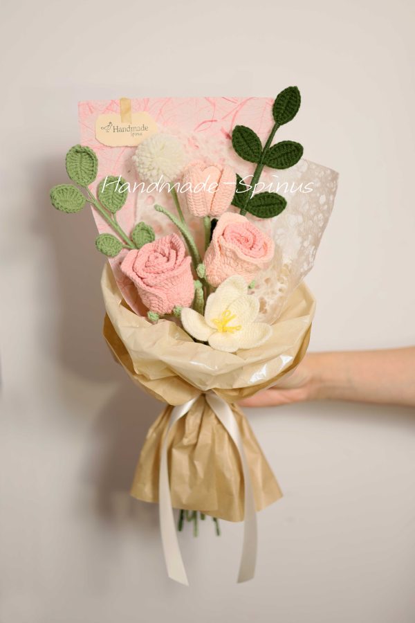 Pink Velvet Cloud Crochet Knit Bouquet