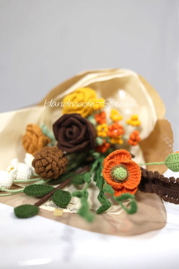 Brown Orange Autumn Charm Crochet Knit Bouquet