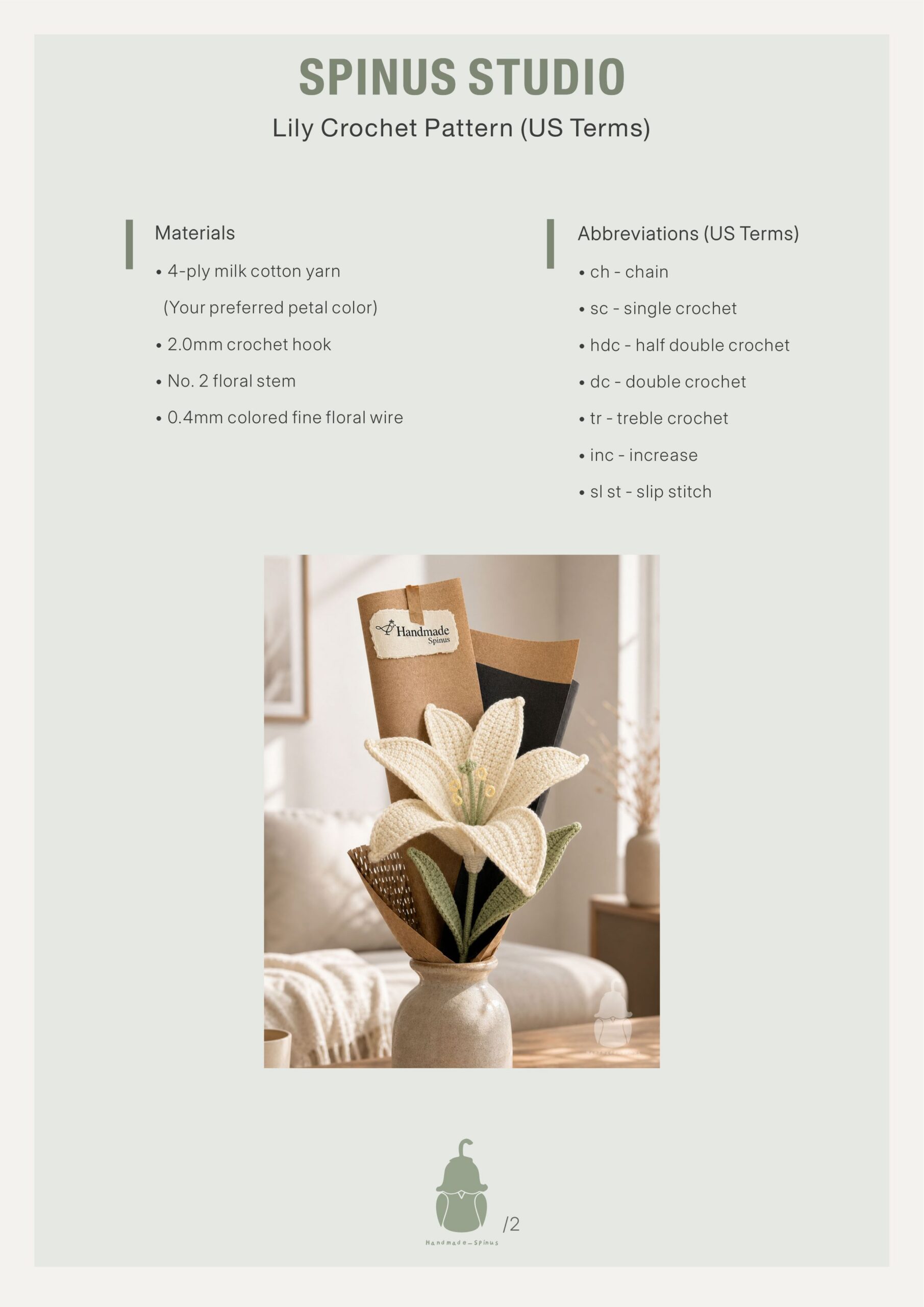 White Lily Crochet Pattern PDF | Spinus Studio